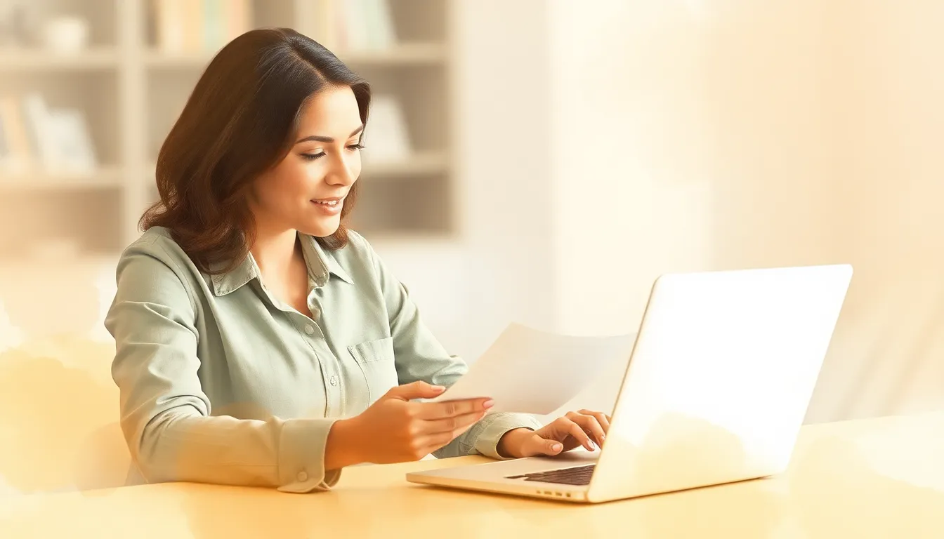 Sales rep reviewing customer questions beside laptop